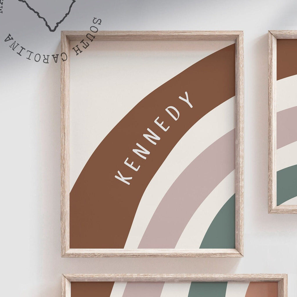 Gender neutral nursery ideas, baby natural color scheme wall art, modern boho rustic beige teal unique decor, personalized name mid century