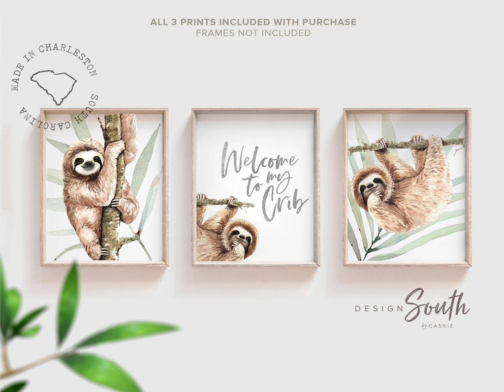 Sloth wall art for kids, sloth themed room signs, child nature animal bedroom art prints, sloth kids decor, wall art sloth themed kid decor