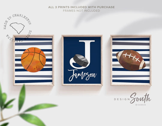 Sports home decor boy name, sport poster boy room, sports wall art, little boy gift, artwork wall crib sports theme, basketball football art