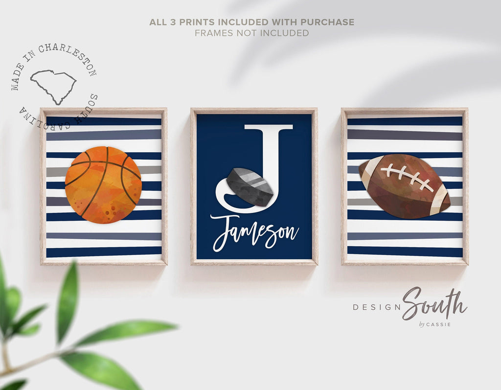 Sports home decor boy name, sport poster boy room, sports wall art, little boy gift, artwork wall crib sports theme, basketball football art