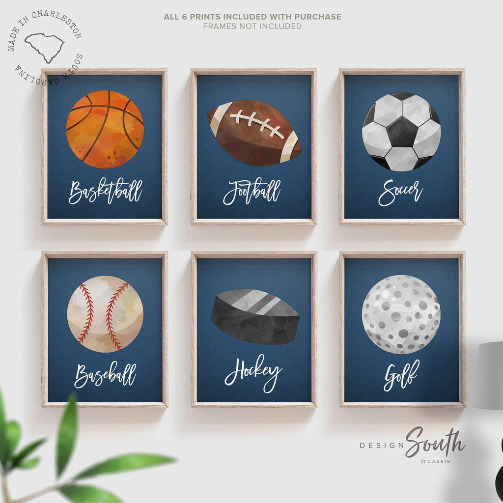 Sports nursery decor, sports art boys room, kids bedroom personalized sports prints, artwork above bed sports theme, sports boys playroom