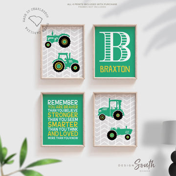 Toddler room wall art tractor theme, boys room tractors trucks, farm vehicle decor, tractor wall art print set, tractor nursery personalized
