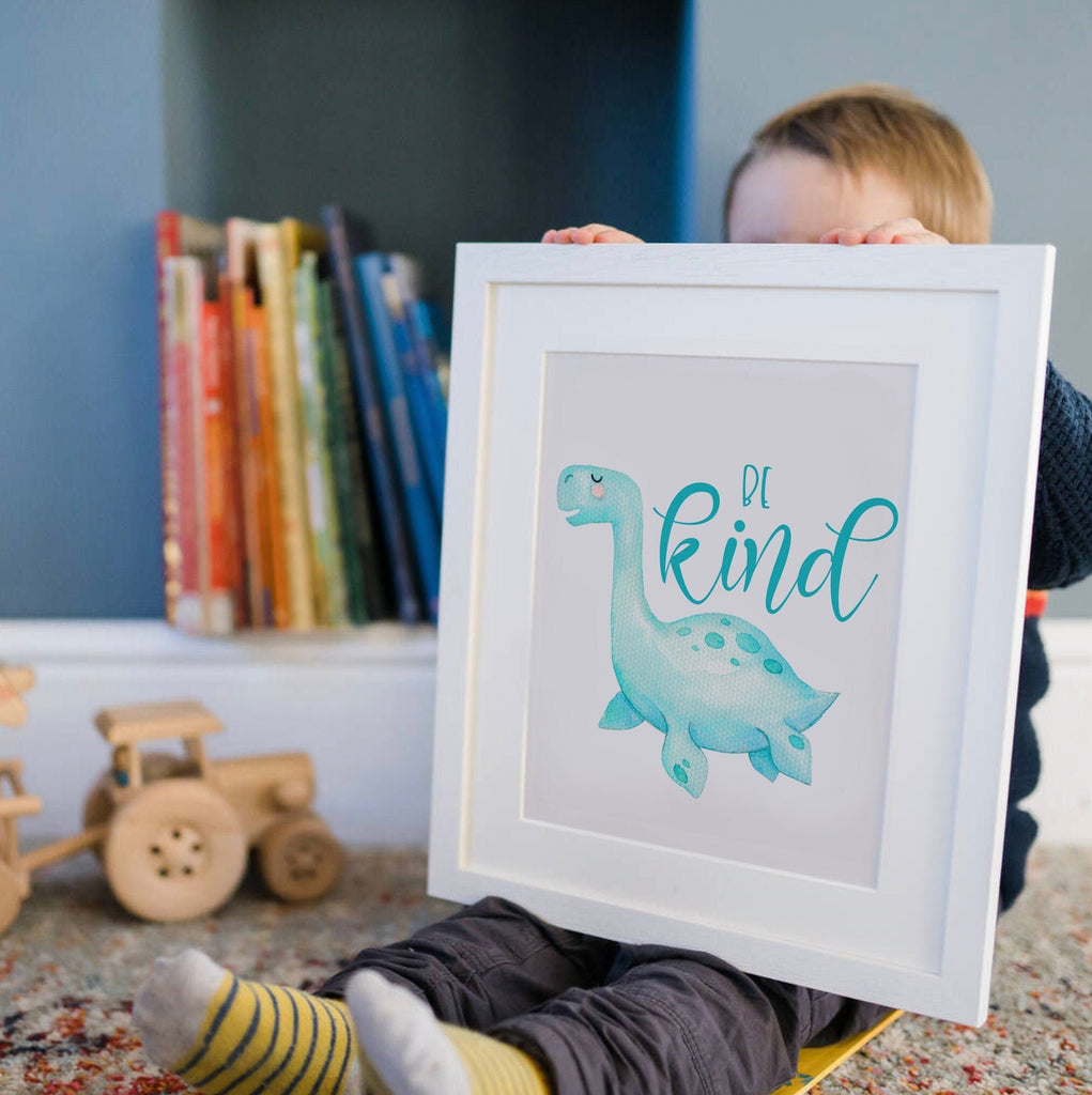 Toddler room dinosaur wall art, kids playroom wall ideas, pink blue green yellow children art, dinosaur nursery bedroom or playroom wall art