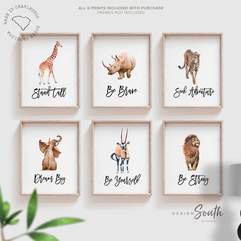 Animal nursery wall art, boys bedroom animals, set of animal art prints, baby animal art for nursery or bedroom, brave strong dream big boys