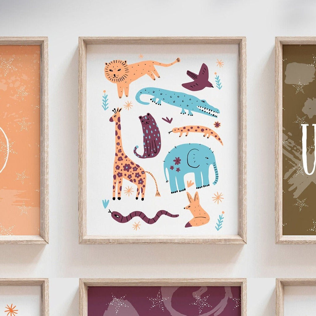 Modern boho animal nursery wall art, kids room decor inspirational words affirmation, inspiring kids wall art, playroom gallery wall animals