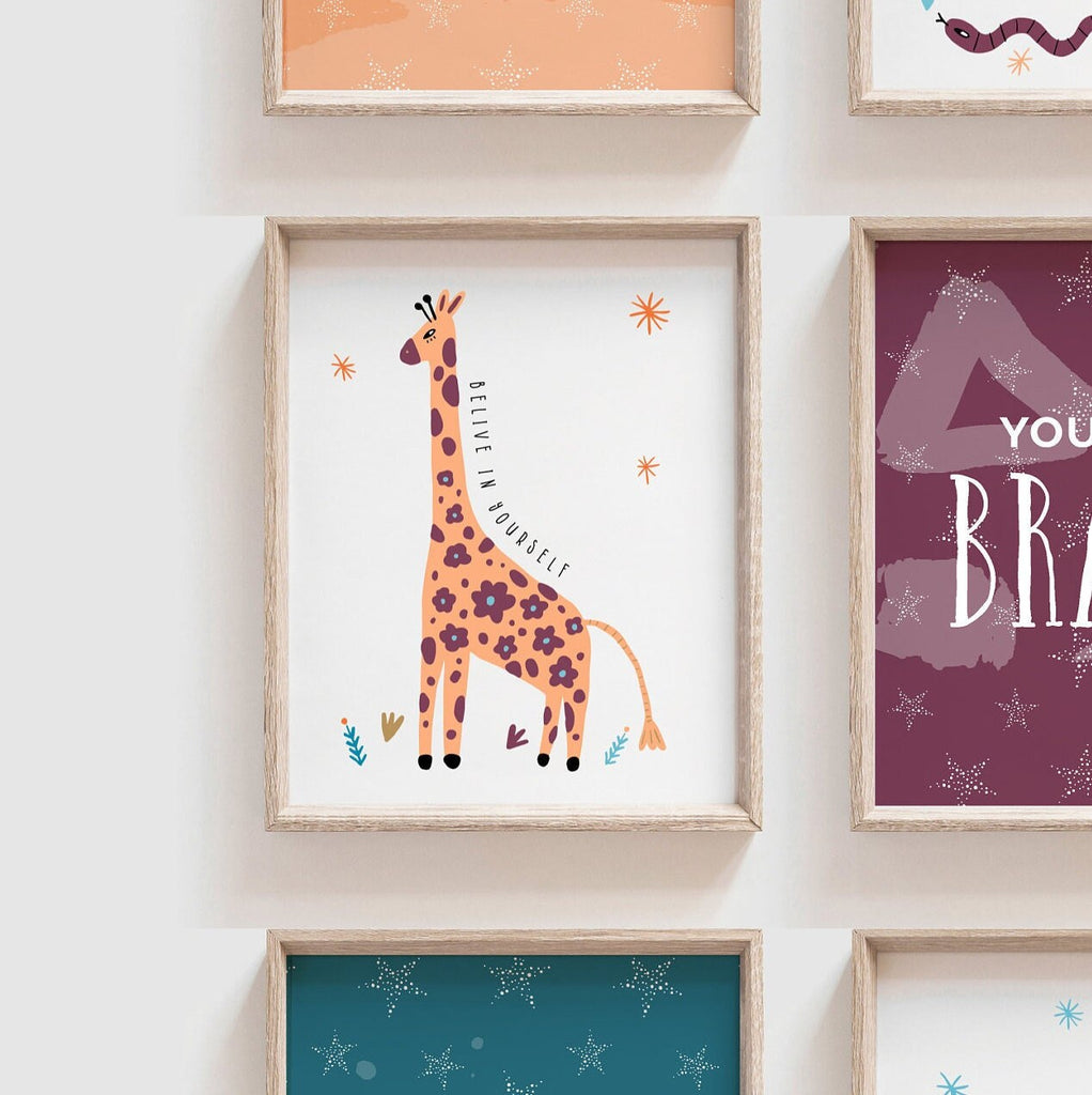 Modern boho animal nursery wall art, kids room decor inspirational words affirmation, inspiring kids wall art, playroom gallery wall animals
