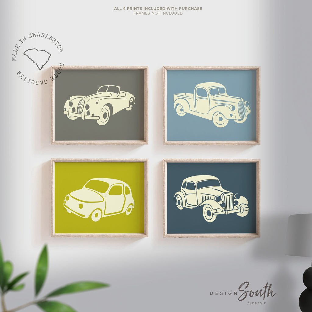 Boys truck and car nursery art, boys bedroom art, boys car art, boys car nursery, classic cars nursery, vintage cars nursery, car baby gift