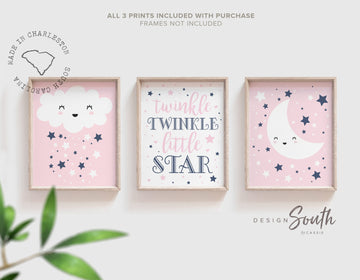 Navy and pink nursery wall art, baby girl navy pink nursery decor, navy and blush, nursery wall print, twinkle twinkle little star, baby art