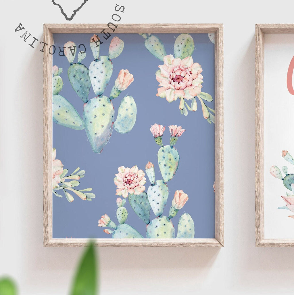Girls nursery decor personalized, cactus flowers succulent theme, baby shower gift for girl, pink flower wall art pictures for girls bedroom