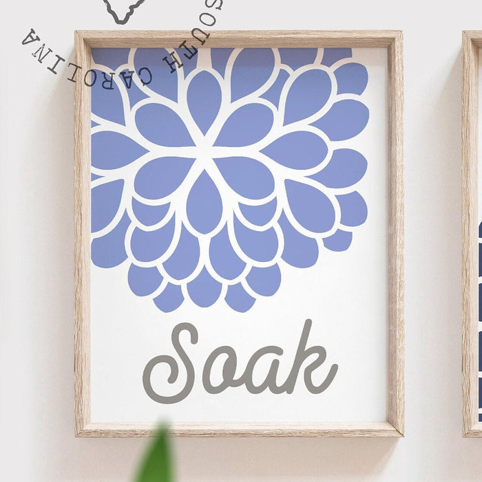 Bathroom wall decor, soak, relax, unwind, flower art for bathroom, adult bathroom art, children's wall art, bathroom flower art, flower art