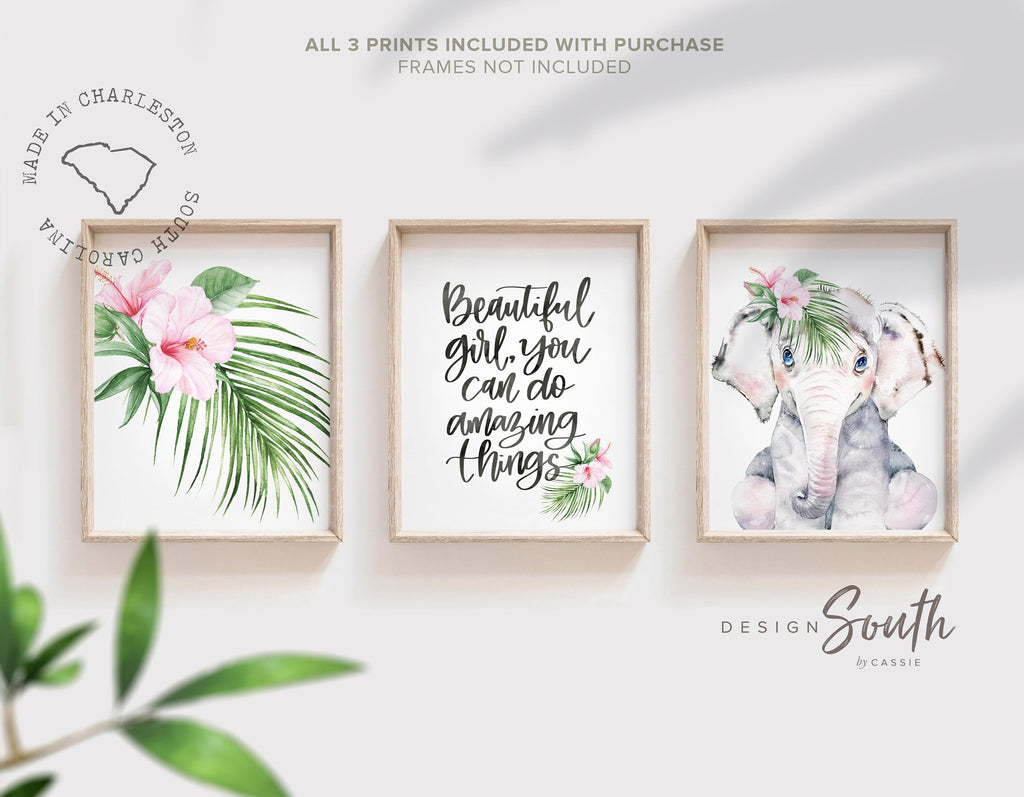 Safari decor girls, pink nursery safari, girls zoo animal art, girls safari wall art, girls zoo nursery, pink elephant, pink gray baby decor