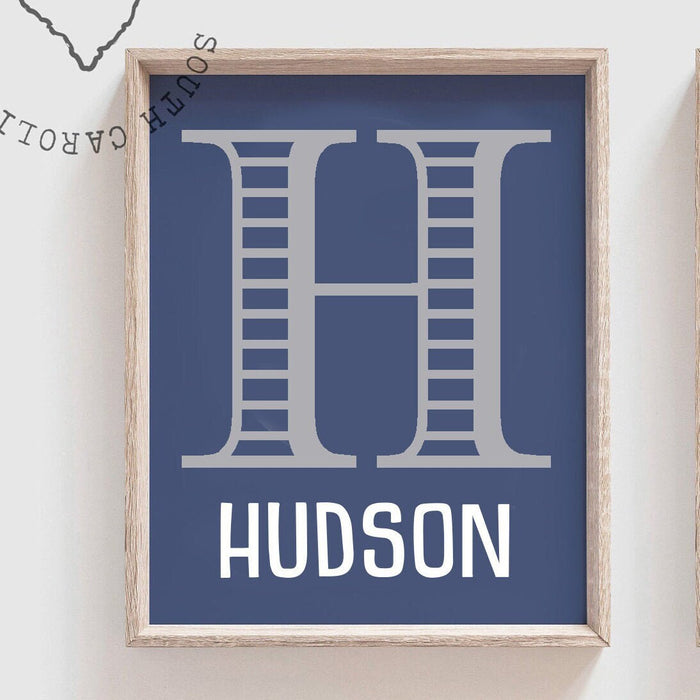 Blue dinosaurs, boys dinosaur room gray, dinosaur personalized, dinosaur customized bedroom wall art blue and gray, boys bedroom wall decor