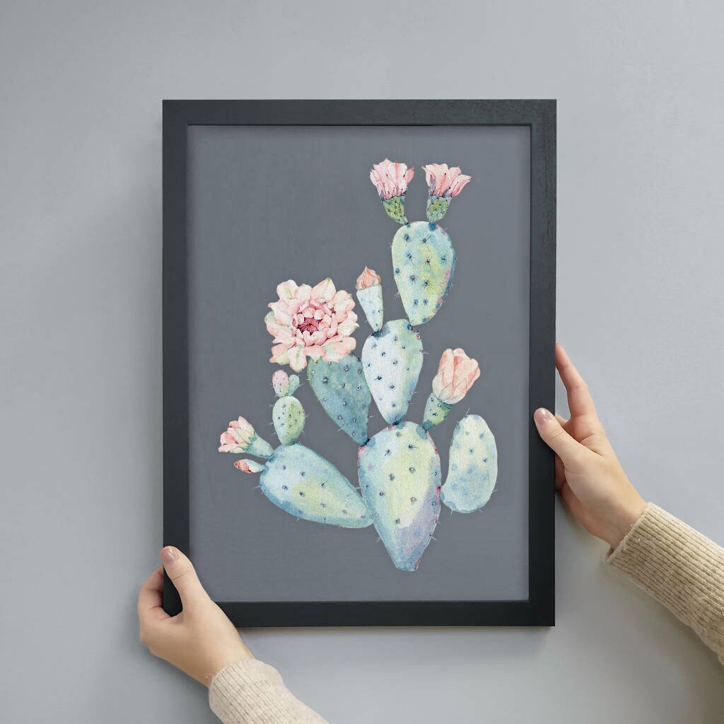 Girls nursery decor pink and gray art print, personalized name girls bedroom wall, desert bloom cactus theme nursery, baby shower gift girl