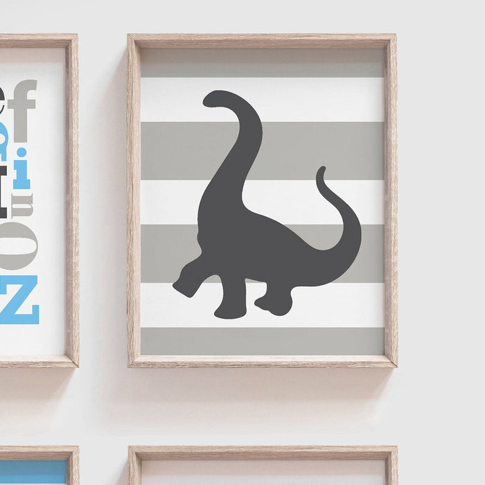Dinosaur nursery decor, baby blue dinosaurs, dinosaur wall art, dinosaur wall decor, t-rex boys room pictures, baby blue gray dinosaur decor