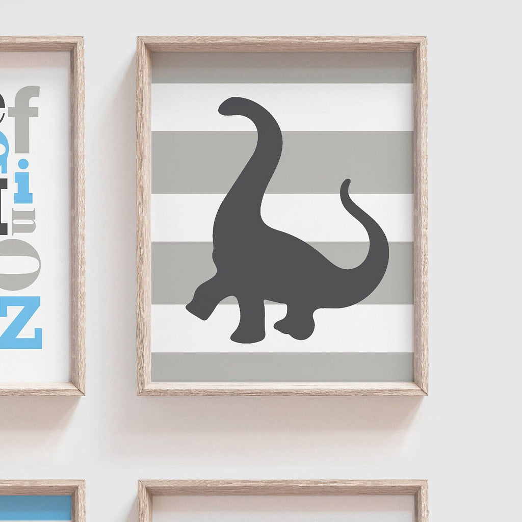 Dinosaur nursery decor, baby blue dinosaurs, dinosaur wall art, dinosaur wall decor, t-rex boys room pictures, baby blue gray dinosaur decor