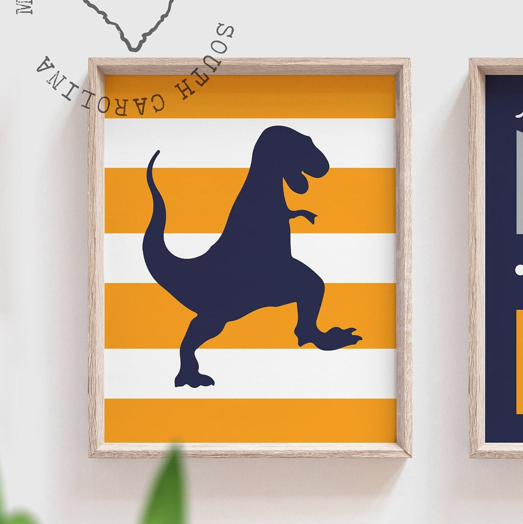 Orange navy and gray toddler bathroom decor, dinosaur boys decor, orange dinosaur bathroom, child bathroom art, kids wall prints wash brush