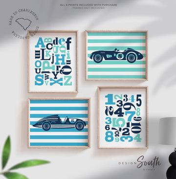 Racing nursery art, racing bedroom art, boys art, car wall decor, boy race car art, boys playroom decor, boys race cars, boys blue car theme