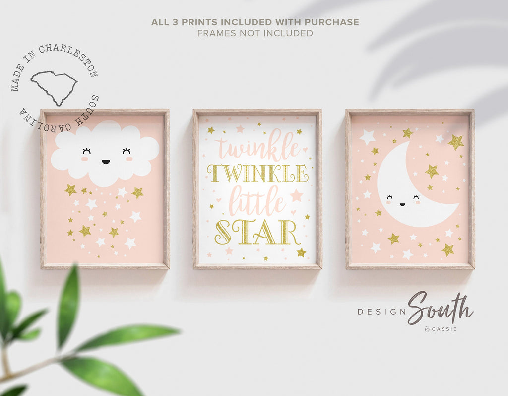 Peach and gold nursery, blush pink nursery art, gift for baby girl, quote for nursery, pink nursery decor, star theme, little girls room art