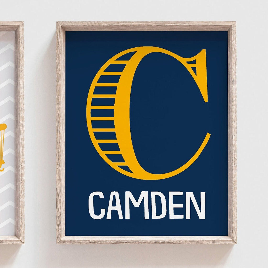 Construction prints, trucks, construction nursery, digger, bulldozer, boys nursery decor, yellow, navy blue, art prints, boys construction