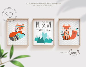 Be brave little one, fox nursery decor, gender neutral, nursery wall art fox, woodland tribal animal theme, kids bedroom wall art, fox decor