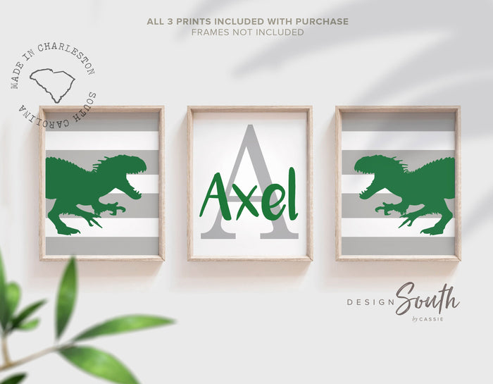 Kelly green dinosaur boys bedroom wall art, green dinosaur, green and gray boys wall art t-rex dinosaur, boys wall decor dinosaur theme room