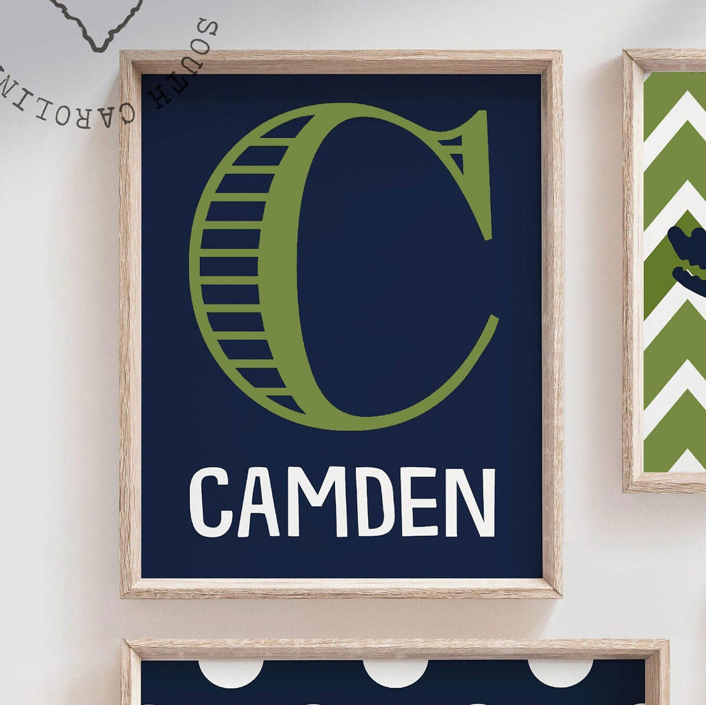 Baby boy alligator nursery wall decor, alligator theme bedroom, quote for boys, personalized name print, navy blue and green boys room art