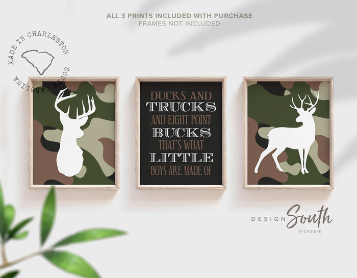 Buck deer nursery decor wall, ducks trucks bucks kids quote art, green camouflage nursery deer decor, eight point buck baby boy crib nursery