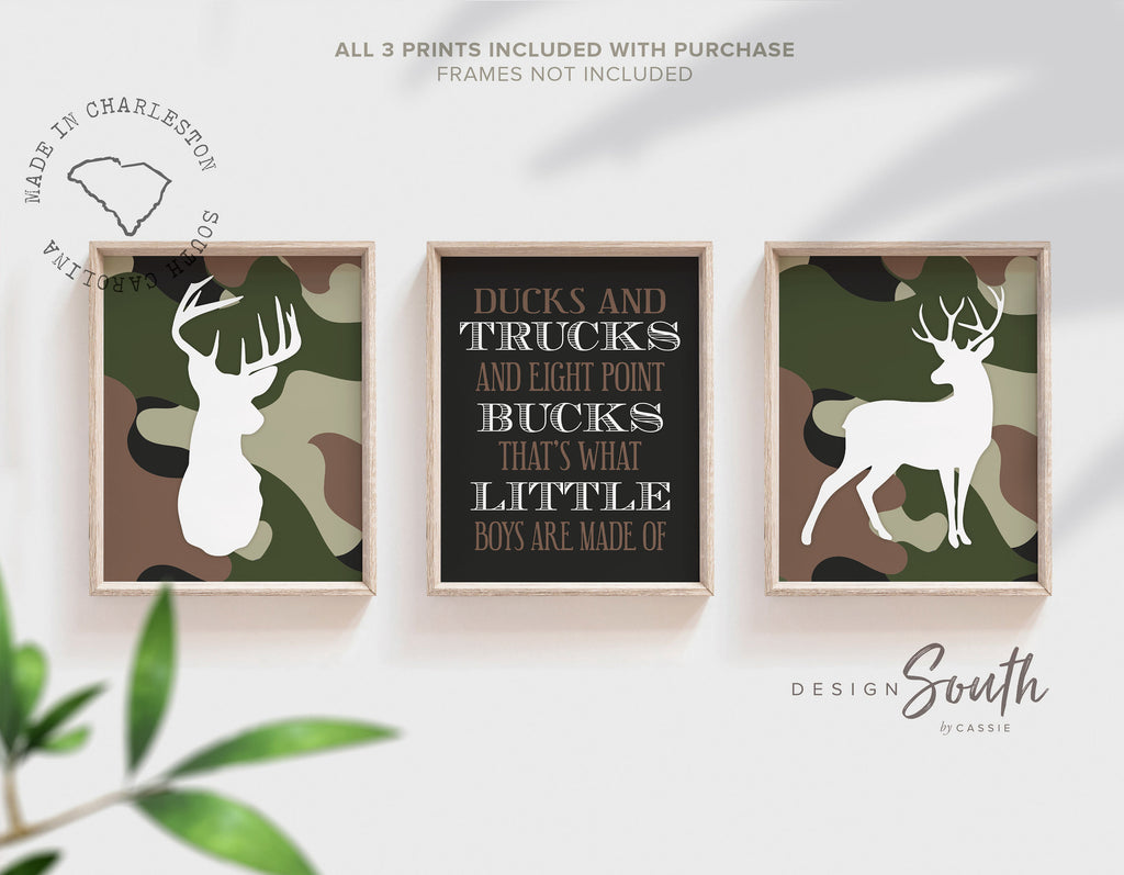Buck deer nursery decor wall, ducks trucks bucks kids quote art, green camouflage nursery deer decor, eight point buck baby boy crib nursery