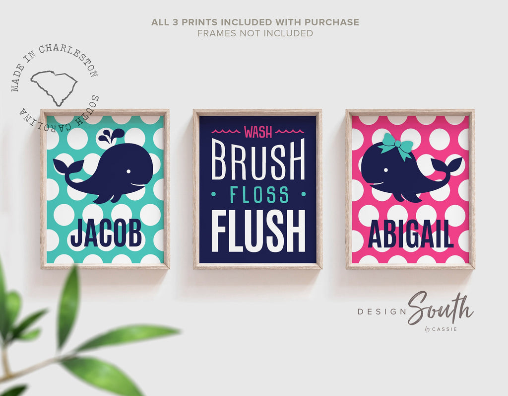 Kids whale bathroom, boy girl shared bathroom prints, whale theme bathroom brother sister, children's bathroom ideas, pink teal bathroom kid