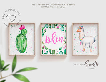 Cactus watercolor nursery, llama nursery decor, baby girl nursery art, boho nursery wall art, llama decor, llama baby shower gift, alpaca