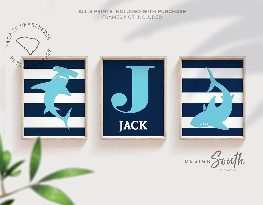 Shark nursery art, bedroom sharks name, baby boy shark wall art, shark boys room wall decor, shark bedroom art, shark wall art, shark theme