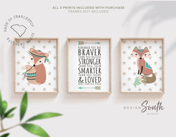 Woodland nursery decor gender neutral colors gray, baby room nursery wall decor, child woodland theme art, fox bedroom theme wall art prints