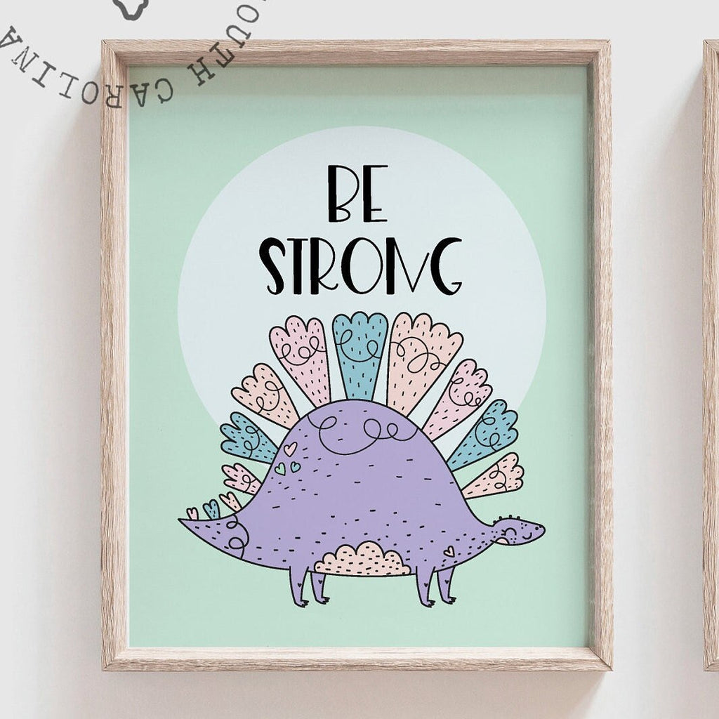 Purple mint green girly dinosaurs nursery art for girl, baby girl dinosaur nursery art, purple dinosaur gallery wall, dinosaur girl birthday