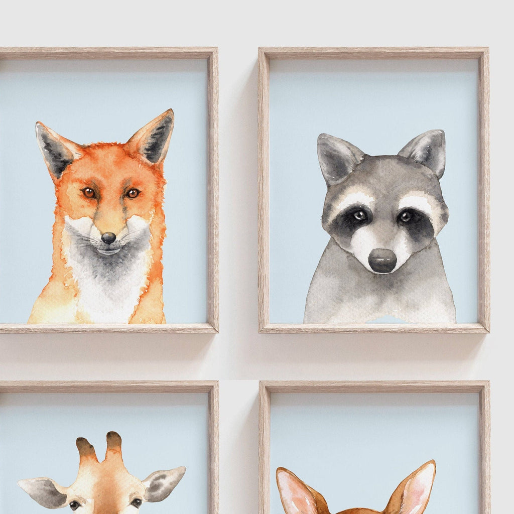 Baby blue boys nursery wall art, baby blue nursery decor, boys woodland nursery, woodland animal art for boys, forest animals, baby boy art