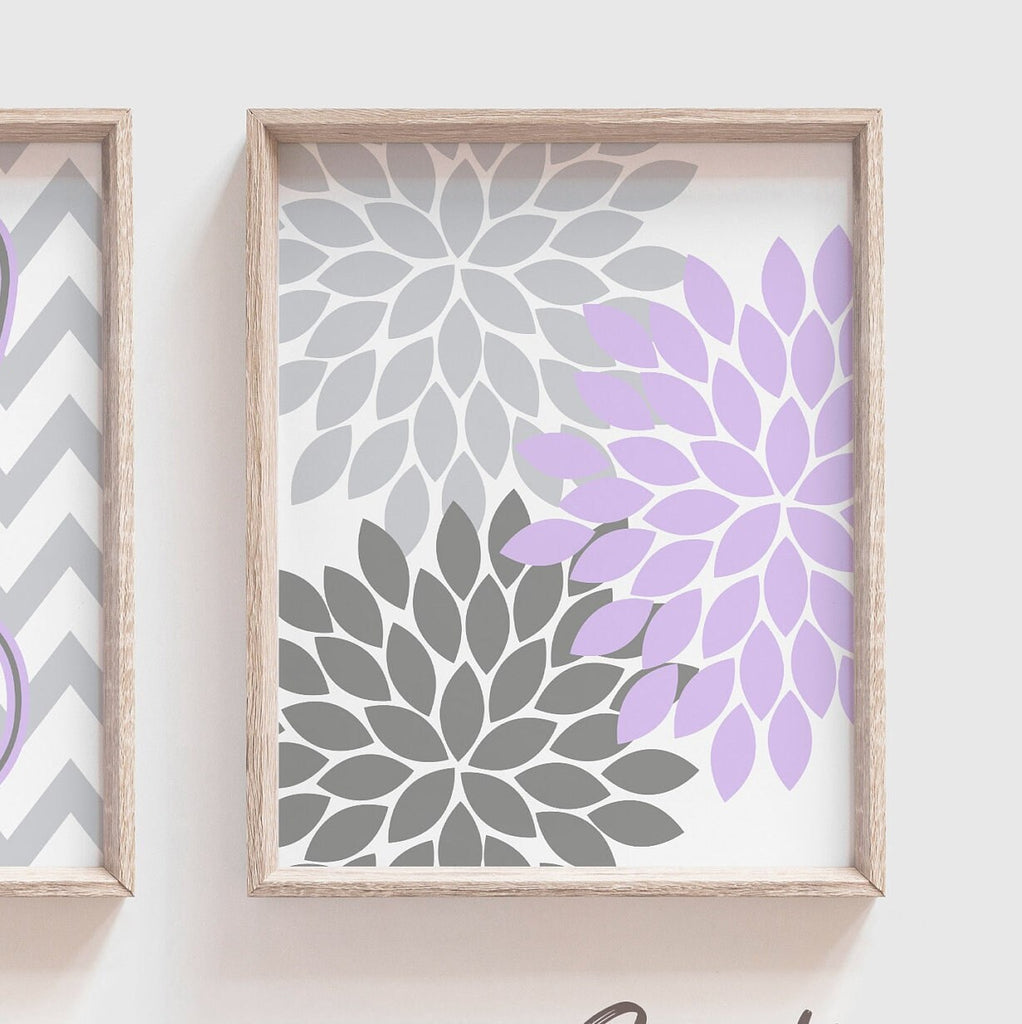 Girls bedroom wall decor, personalized art print baby, decor for girls room purple and gray, monogram nursery wall, playroom wall ideas girl