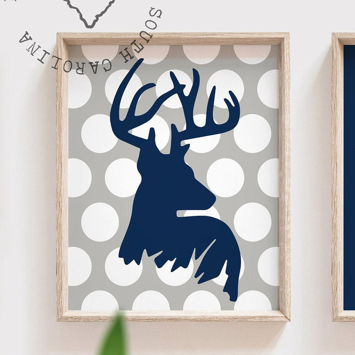 Boys little man cave deer nursery, hunting nursery, deer decor, deer art, boys deer nursery, deer arrows, deer nursery for boys navy gray