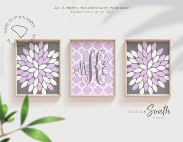 Lavender and gray nursery, monogram for girls room, purple wall art, girls wall decor, nursery decor newborn baby, monogram print, lilac art