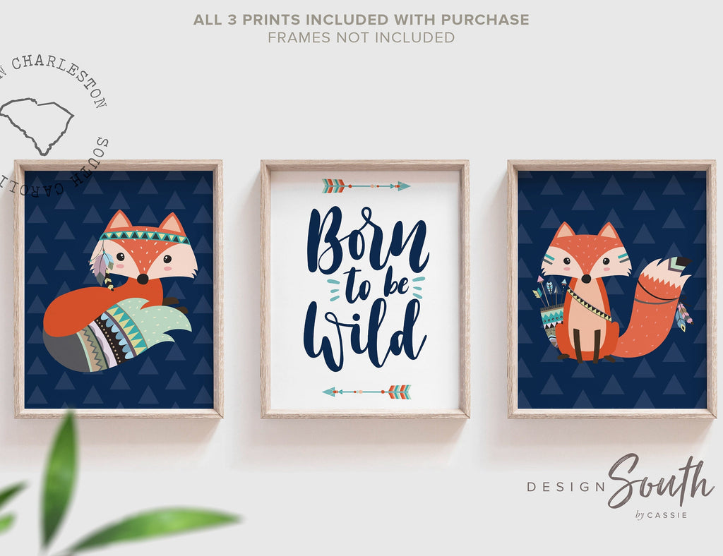 Tribal animals, boy nursery decor, wild child, nursery wall art, baby boy nursery, woodland tribal boy, fox nursery decor, wild child fox