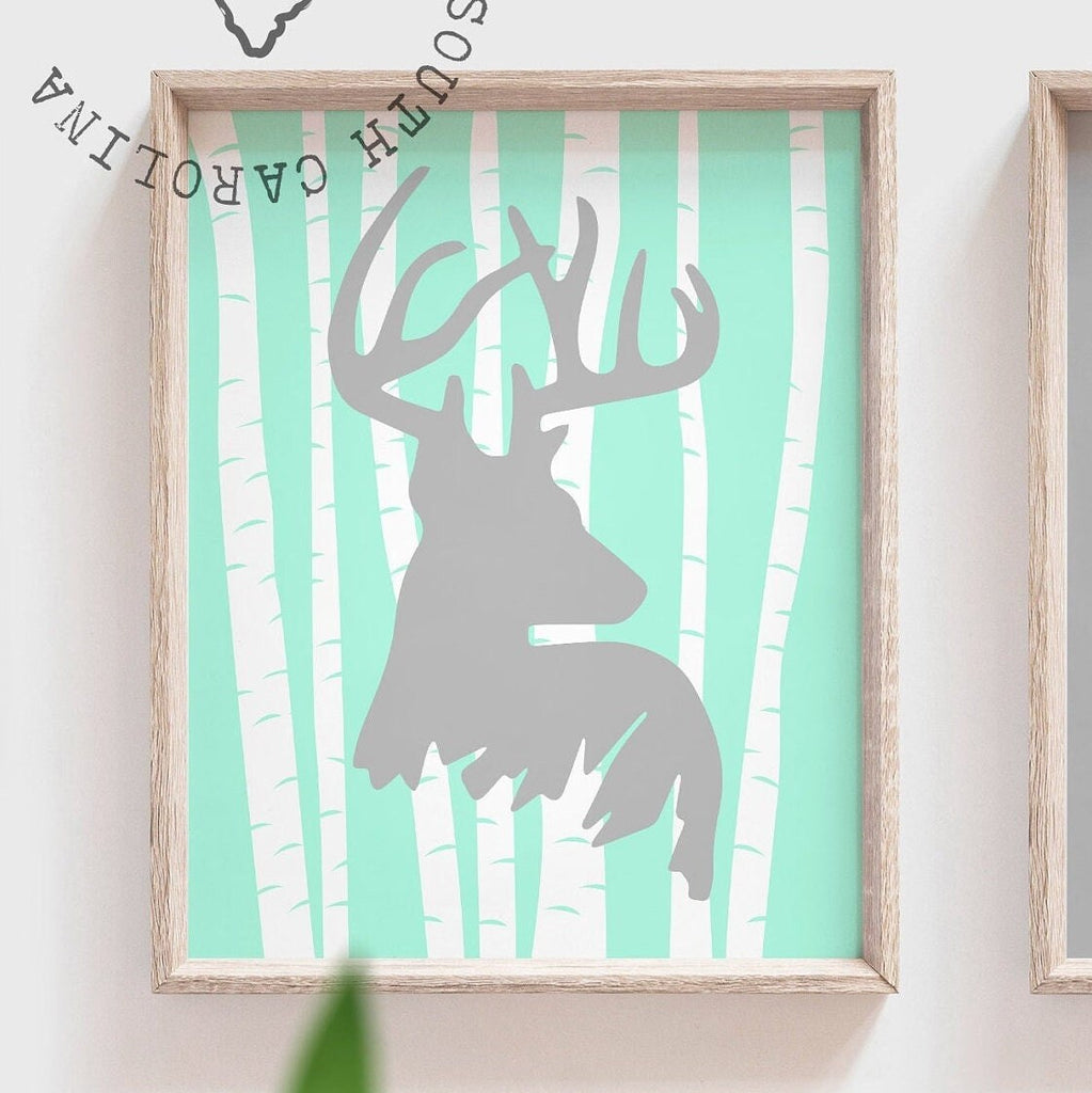 Mint and gray deer nursery decor, dream big kid's wall art prints, woodland buck deer theme mint, big boy bedroom decor, wall art for kids