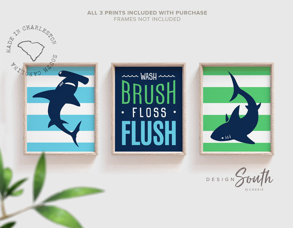 Boys bathroom decor, boys shark bathroom, blue green bathroom decor, wash brush, great white shark, bathroom prints boy, sharks, shark theme