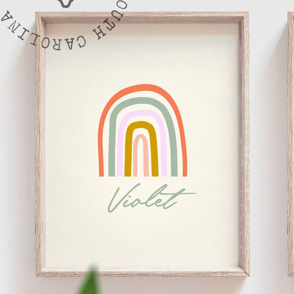 Pink green personalized baby name art, pink floral baby girl nursery art, personalized girl gift, girl's bedroom wall decor botanical themed