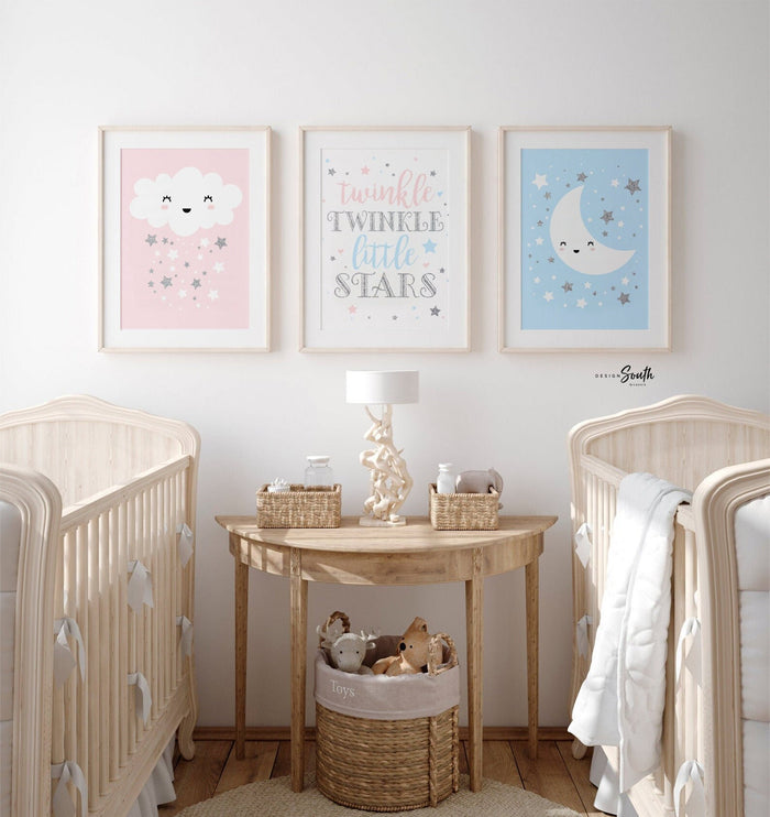 Pink blue twin nursery, pink blue boy/girl twin nursery, twin nursery wall art boy/girl, boy/girl nursery, twin art boy/girl, pink blue twin