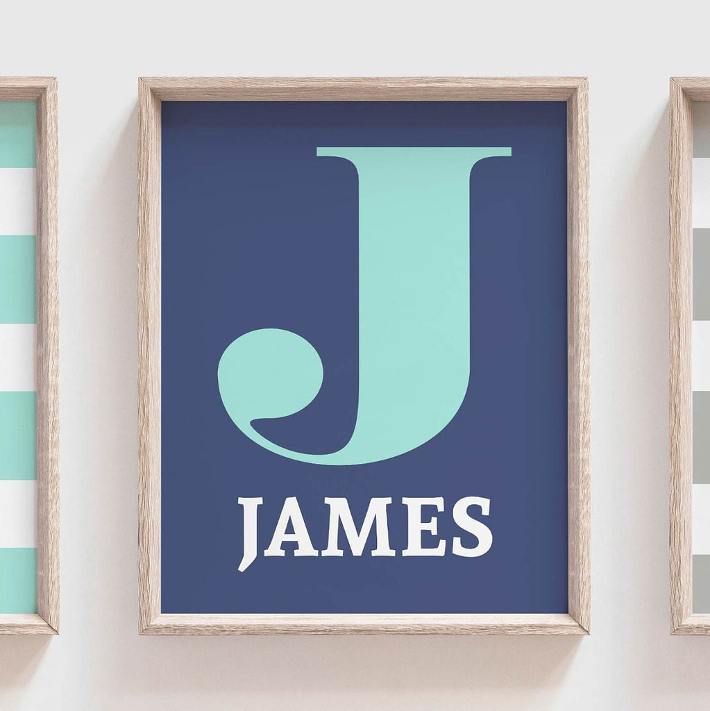 Boys nautical theme anchor ship wheel wall art prints, wall art boys room, personalized name initial art, nautical gift for boy personalized