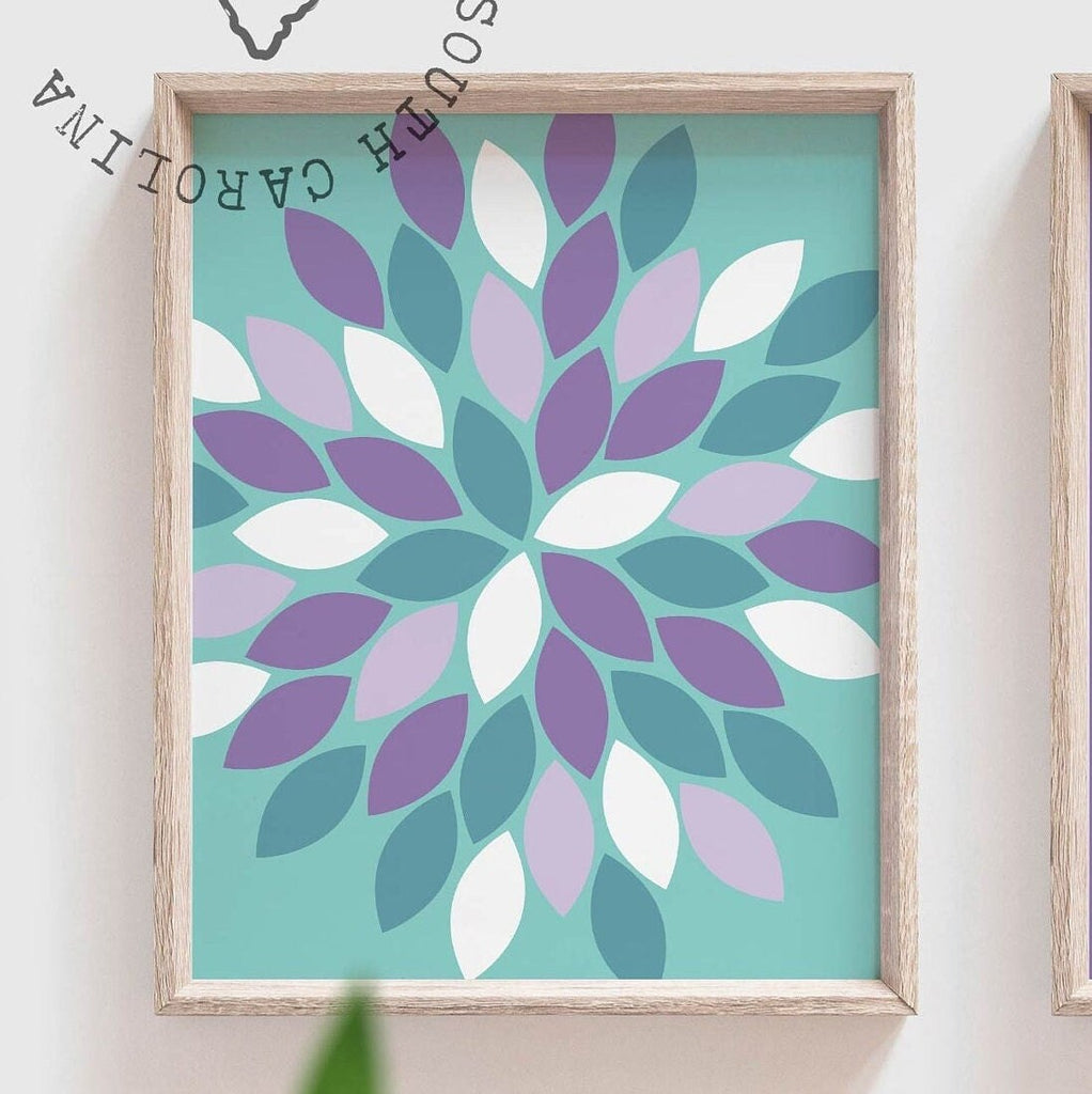 Purple and teal nursery quote for girl room, floral wall art for nursery purple aqua teal blue, gift for newborn baby girl, baby shower gift