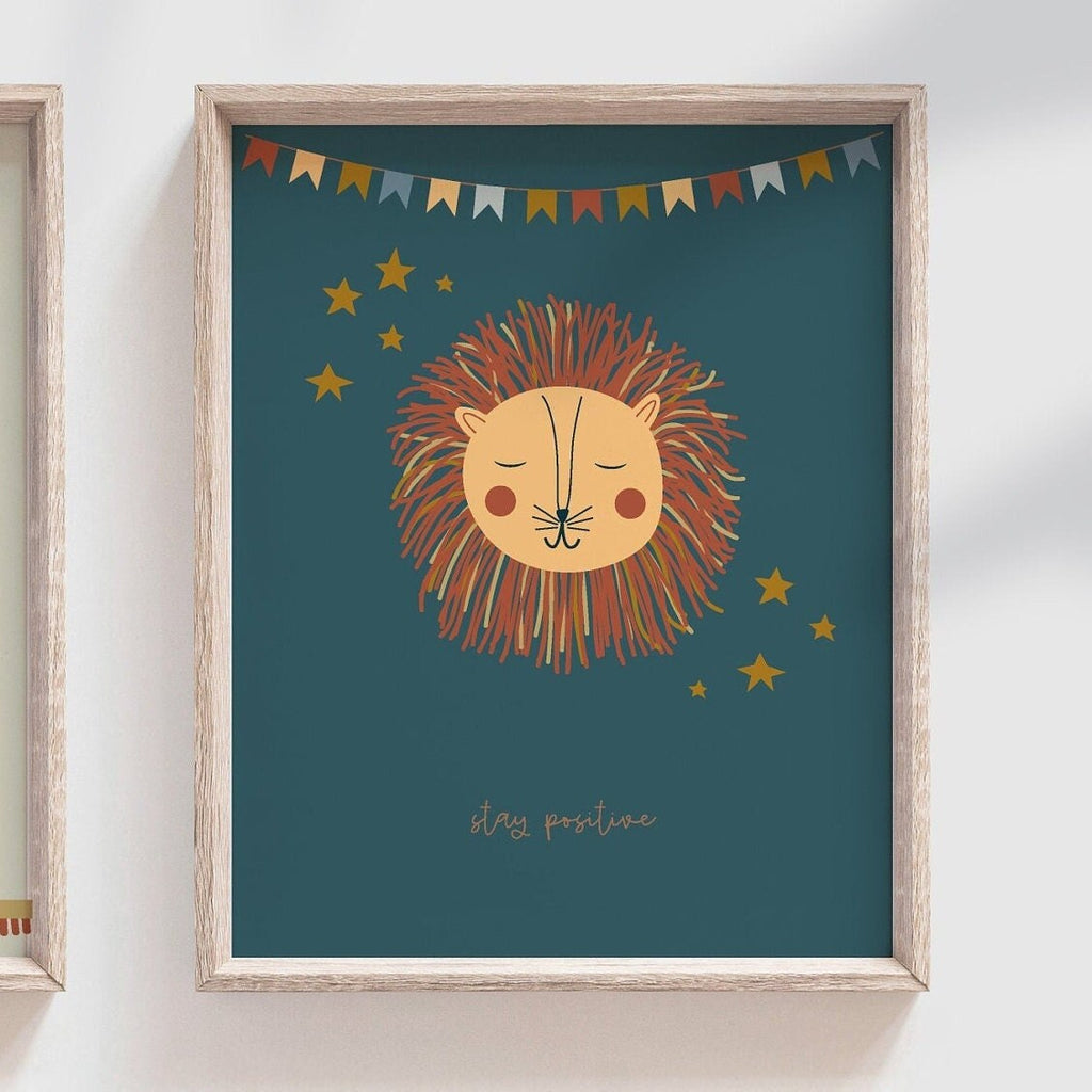 Animal nursery decor, teal blue nursery rainbow boho themed wall art, unisex nursery, gender neutral nursery wall decor, baby neutral art