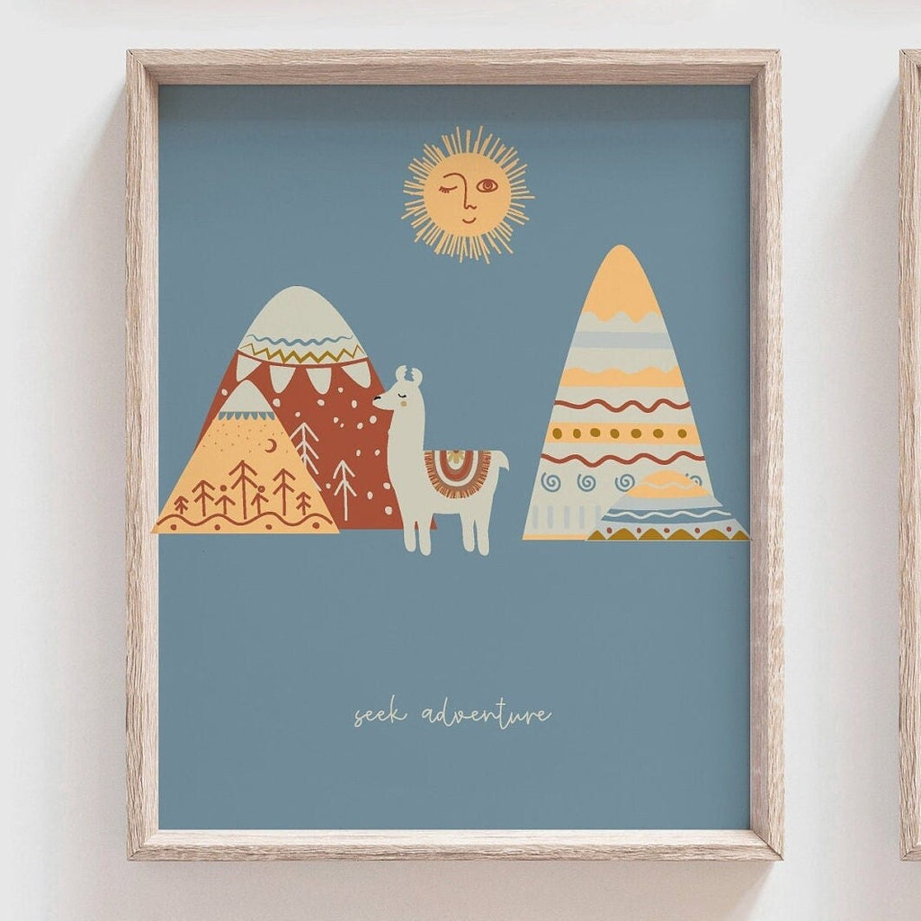 Animal nursery decor, teal blue nursery rainbow boho themed wall art, unisex nursery, gender neutral nursery wall decor, baby neutral art