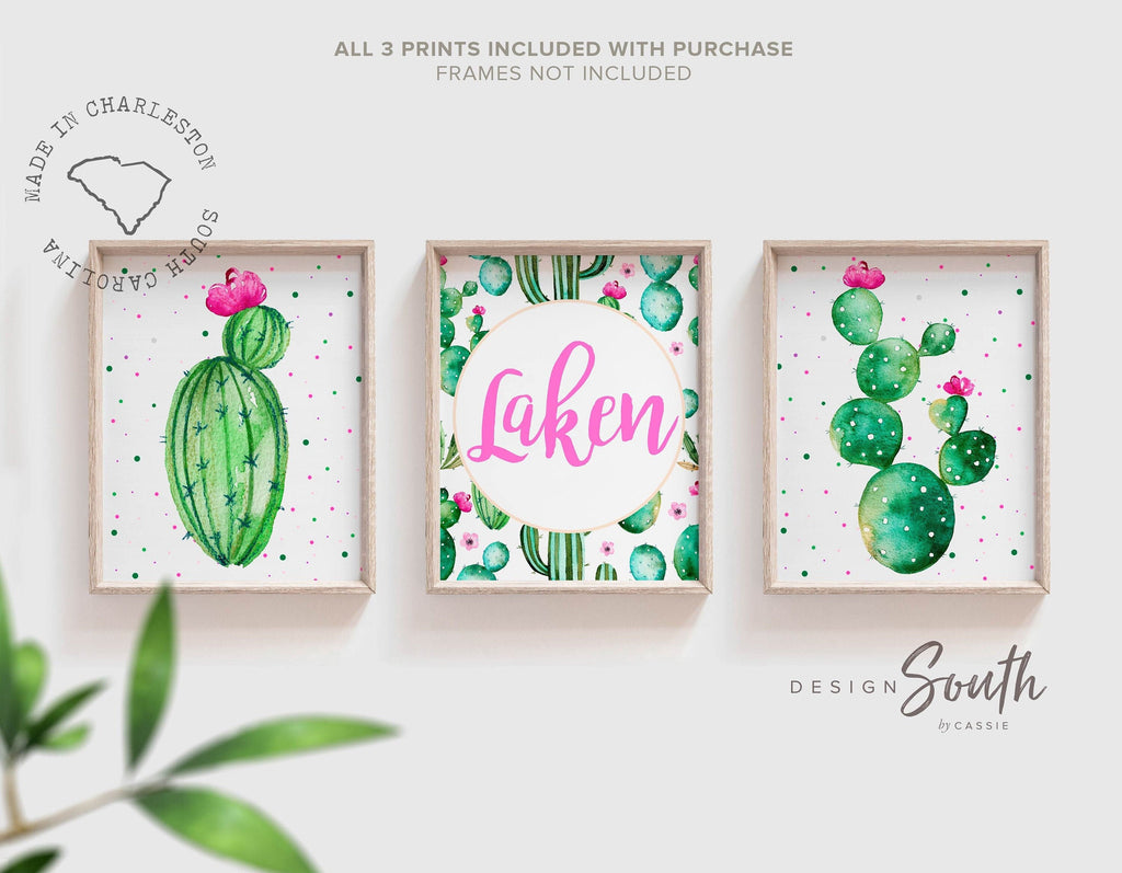Cactus nursery, pink flower cactus, girl desert cactus blooms nursery art, cactus floral personalized, kids desert cactus wall art bedroom