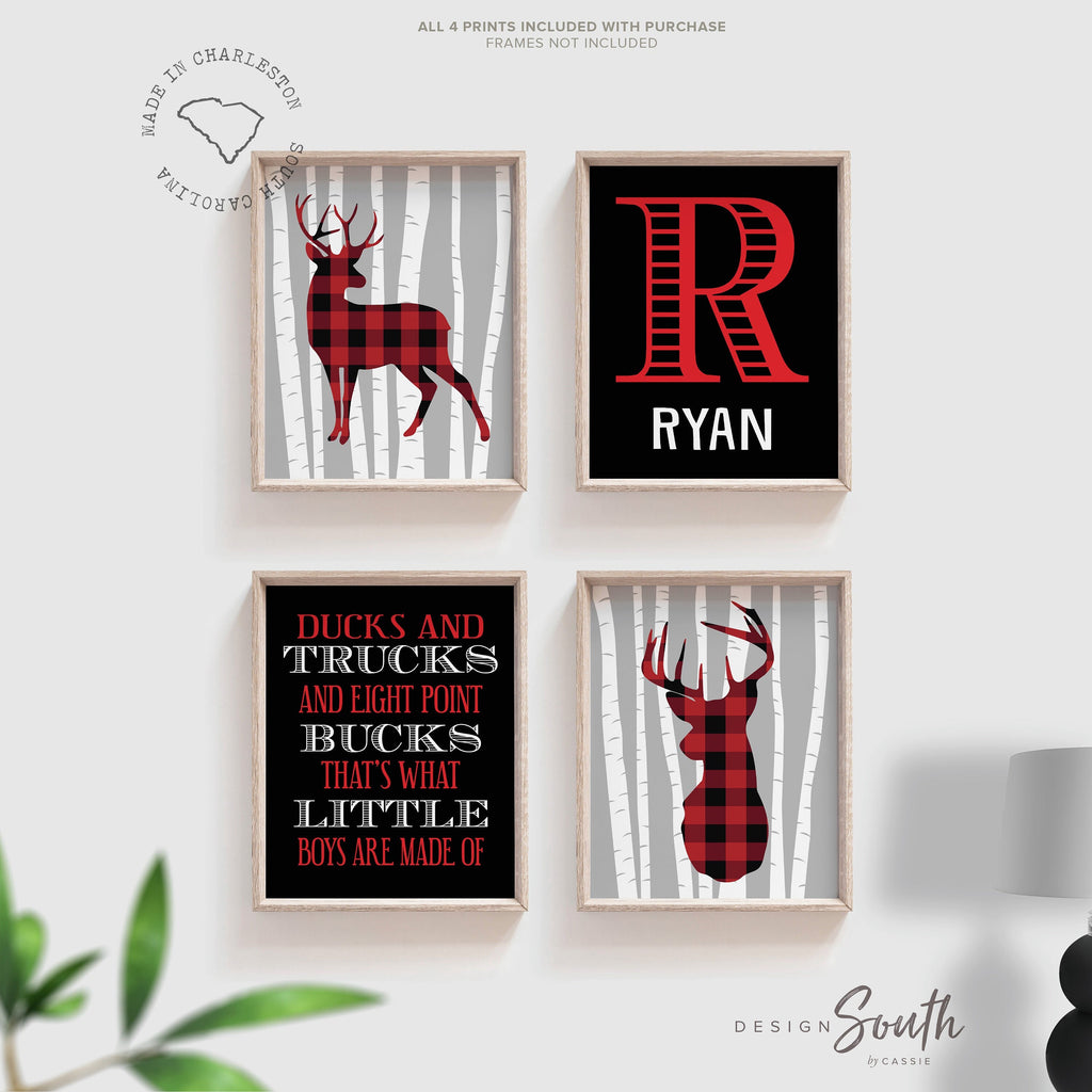 Boys deer hunting bedroom, customized boys room decor, buffalo check wall art for boy, buffalo plaid hunting art, nursery quote hunting art