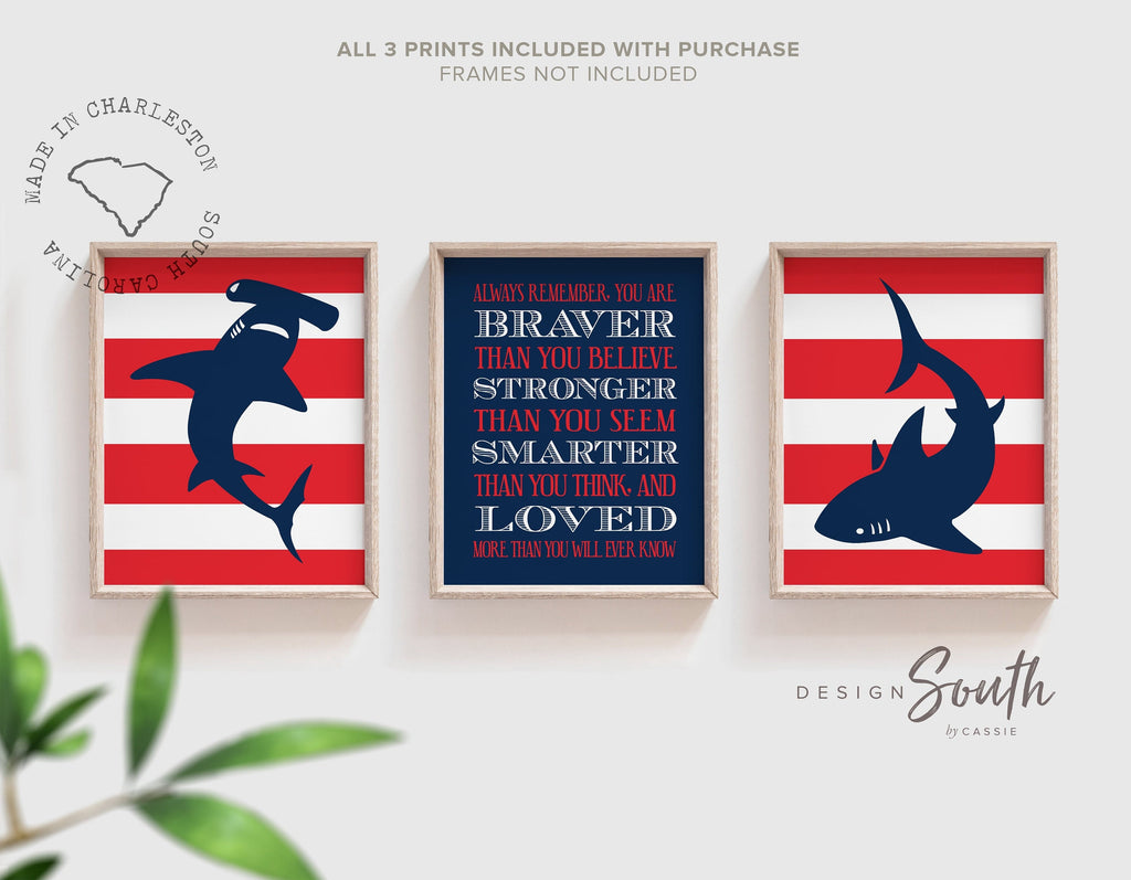 Boys red shark room theme quote print, boys bedroom sharks red, boys nursery sharks, boys shark posters, shark decor, shark wall art prints