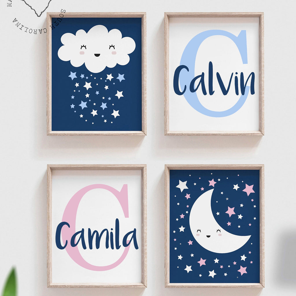 Pink blue navy twin art, boy girl nursery, twin baby decor girl boy, twin gift, boy/girl twin gift, twin nursery wall decor, boy girl room